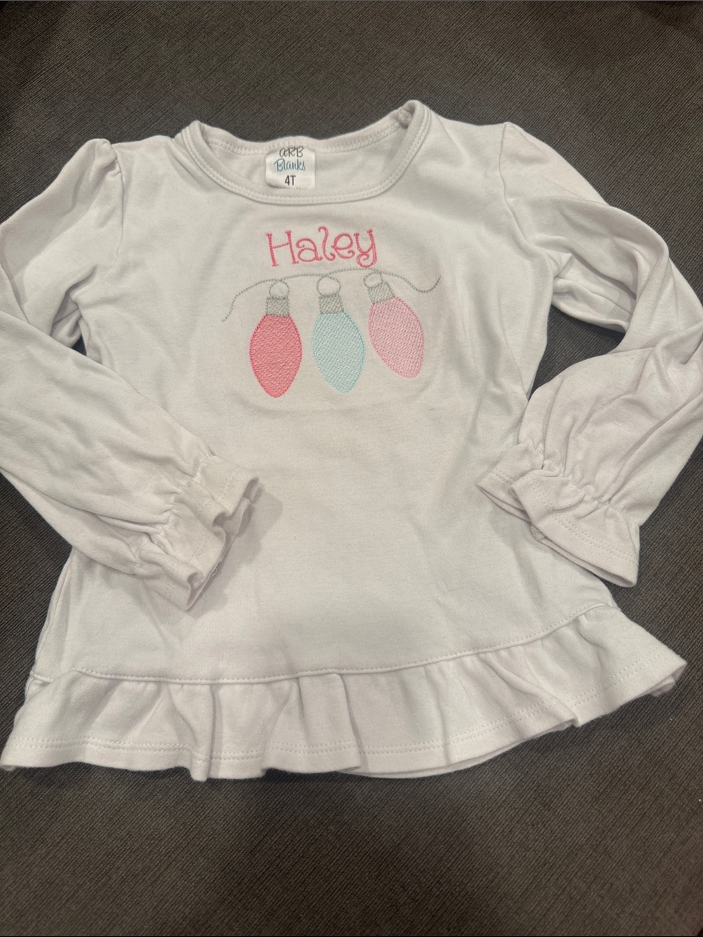 Long-Sleeve Ruffle-Hem Top with Pastel Light Bulb Embroidery - Haley